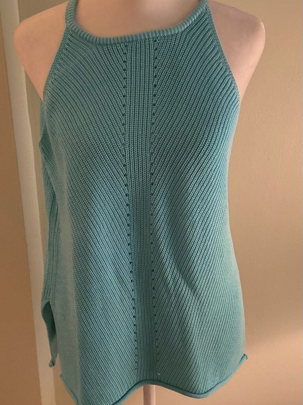 Sleeveless Knit Halter Top in Aqua Blue